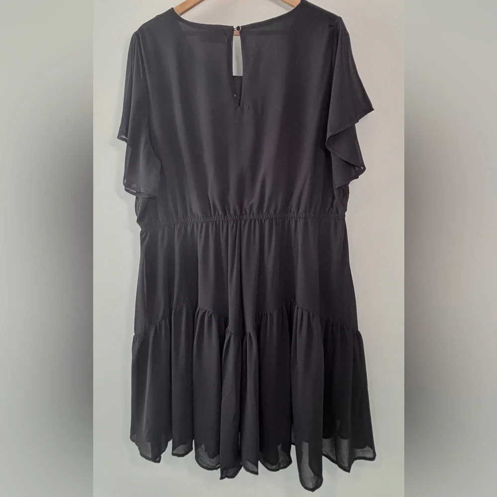 Amazon Black Flutter Sleeve Chiffon A-Line Knee Length Dress Plus Size 20 New - Picture 7 of 10